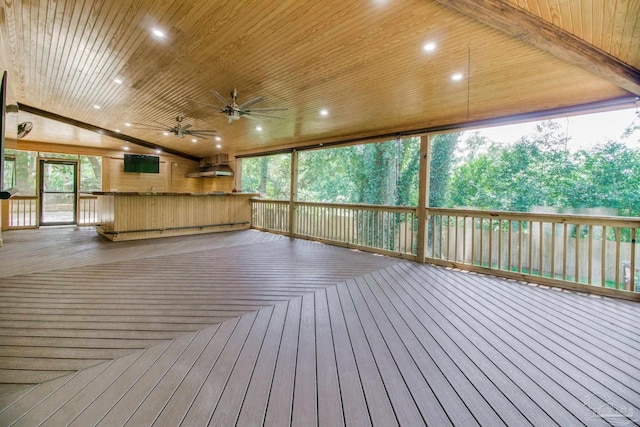 wooden deck with ceiling fan