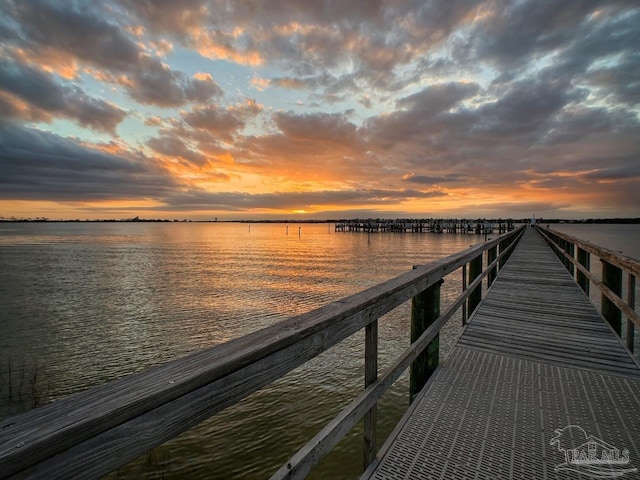 view of dock featuring a water view