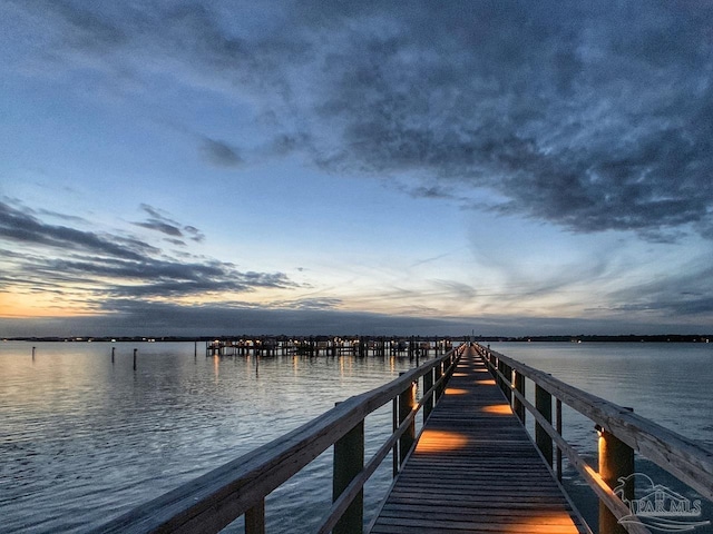 dock area with a water view