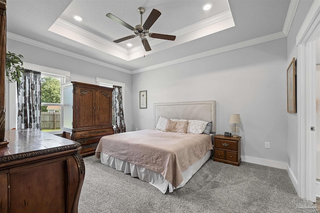 1223 Fenwick Ct, Cantonment, FL 32533 - bedroom featuring a raised ceiling, light carpet, crown molding, recessed lighting, and ceiling fan