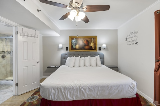 24230 Perdido Beach Blvd Unit 3087, Orange Beach, AL 36561 - bedroom with light wood-type flooring, ceiling fan, and crown molding