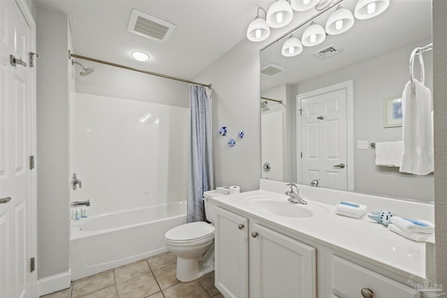 full bathroom with tile patterned floors, toilet, shower / bath combo, and vanity