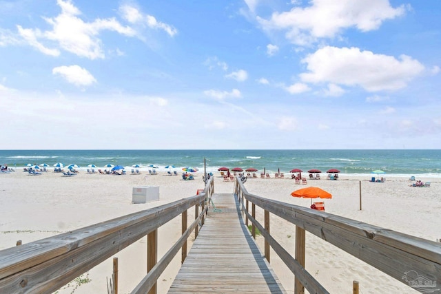 view of water feature featuring a beach view