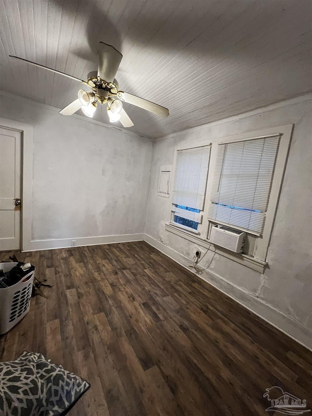 interior space with ceiling fan and dark hardwood / wood-style floors