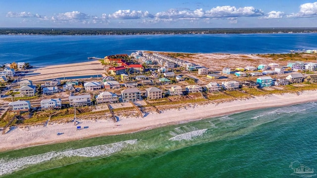 aerial view featuring a beach view and a water view