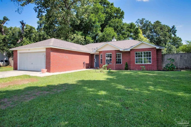 6439 Dallas Ave, Pensacola, FL 32526 - ranch-style house with a garage, fence, a front yard, brick siding, and concrete driveway