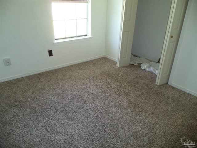 unfurnished bedroom featuring carpet flooring and a closet