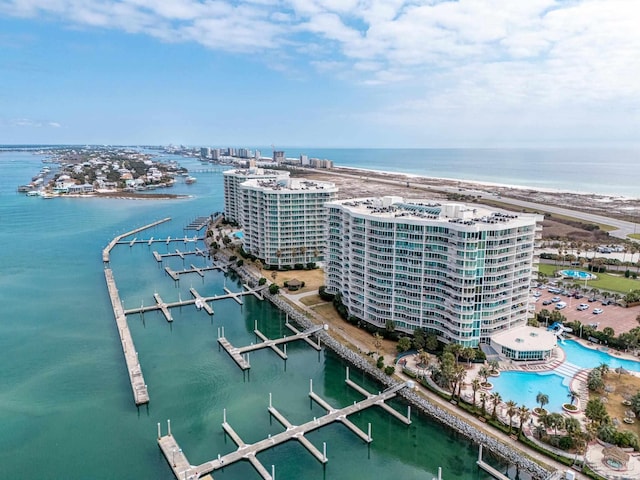 aerial view with a water view