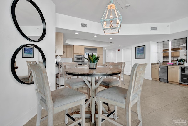 dining area featuring recessed lighting, visible vents, baseboards, and light tile patterned floors