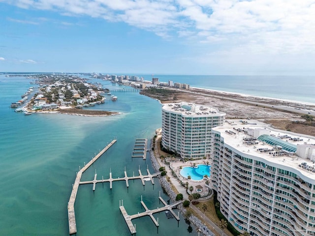 aerial view with a water view