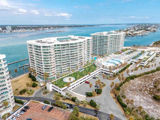 bird's eye view with a water view and a city view