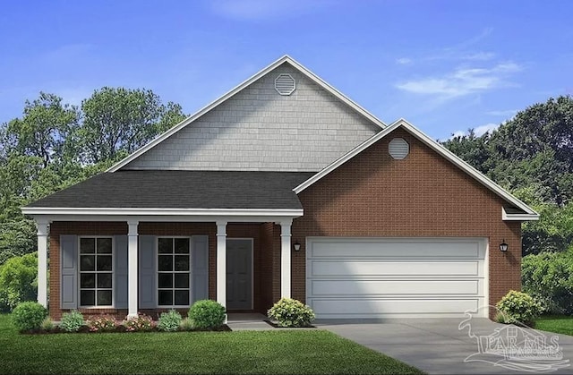 view of front facade with a garage and a front yard