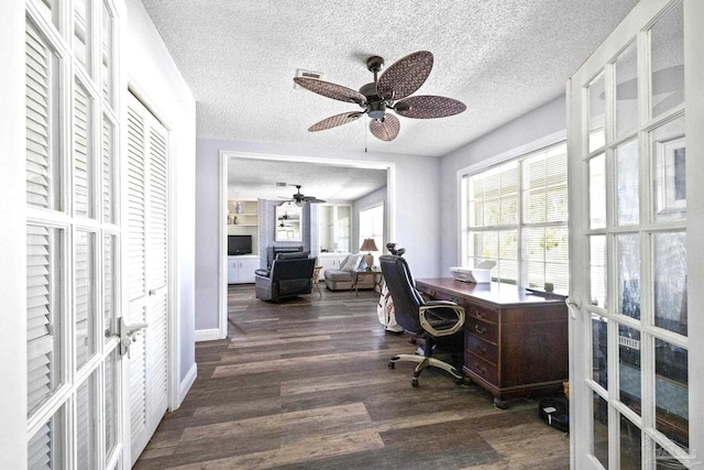 941 Summer Shade Ln, Cantonment, FL 32533 - office space with french doors, a ceiling fan, a textured ceiling, and wood finished floors