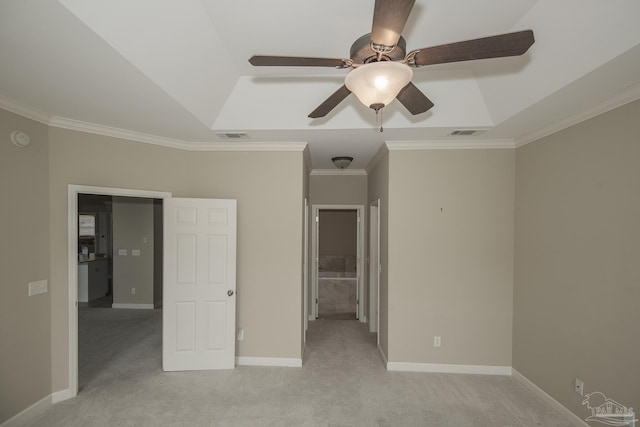 3200 Silverleaf Dr, Pensacola, FL 32504 - unfurnished bedroom featuring light colored carpet, crown molding, baseboards, and a ceiling fan