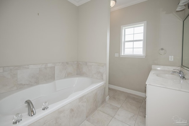 3200 Silverleaf Dr, Pensacola, FL 32504 - full bathroom with crown molding, vanity, a bath, baseboards, and tile patterned floors