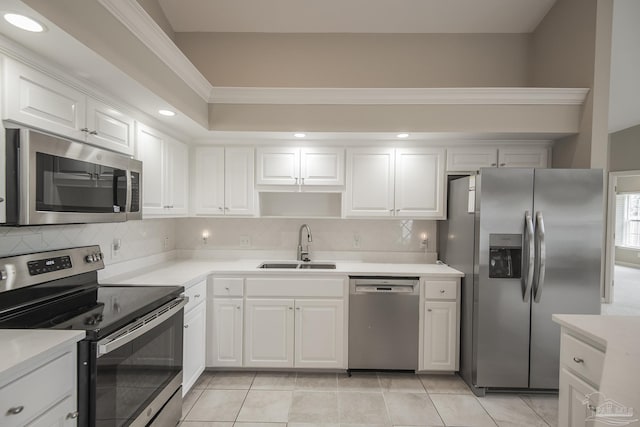 3200 Silverleaf Dr, Pensacola, FL 32504 - kitchen with stainless steel appliances, a sink, tasteful backsplash, white cabinets, and recessed lighting