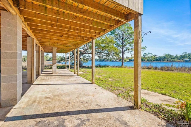 view of patio / terrace featuring a water view