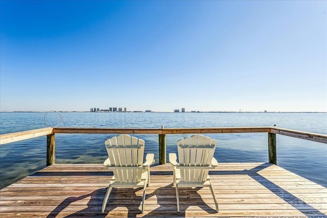 view of dock featuring a water view