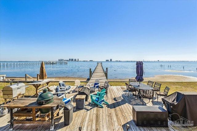 view of dock with a water view