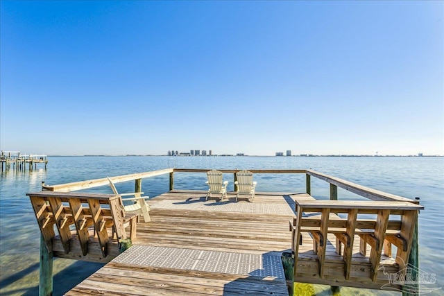 dock area with a water view