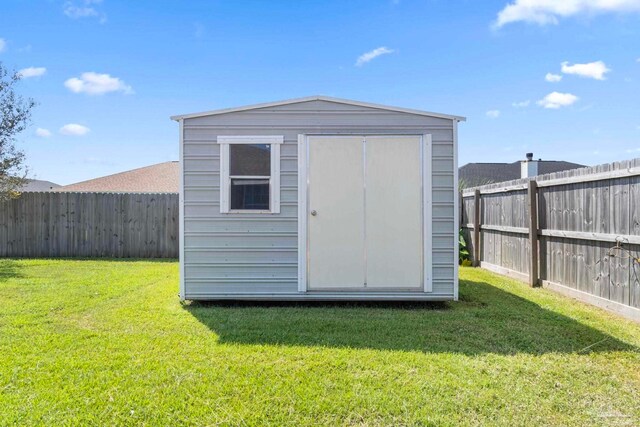 view of shed featuring a fenced backyard