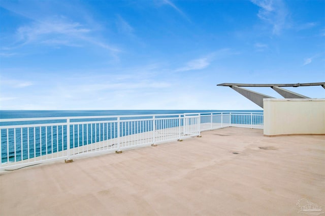 view of patio / terrace featuring a water view