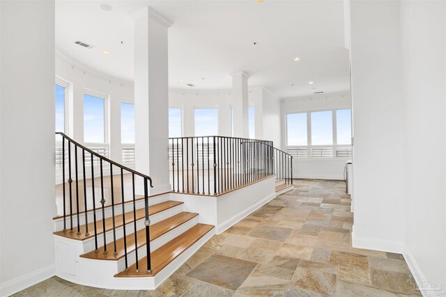 13555 Sandy Key Dr Ph, Ph, Perdido Key, FL 32507 - stairway featuring visible vents, stone finish flooring, recessed lighting, and baseboards