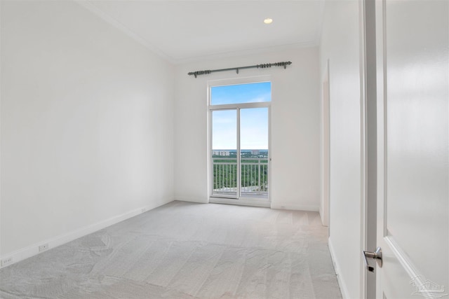 spare room featuring light carpet and ornamental molding