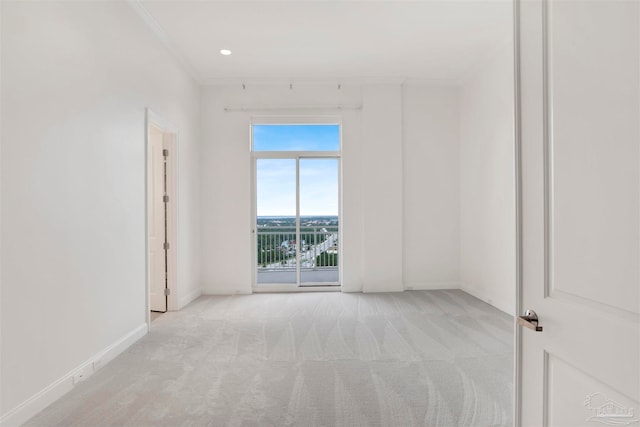 carpeted spare room featuring ornamental molding