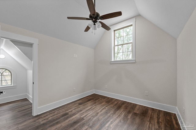 additional living space featuring plenty of natural light, baseboards, and dark wood-style flooring