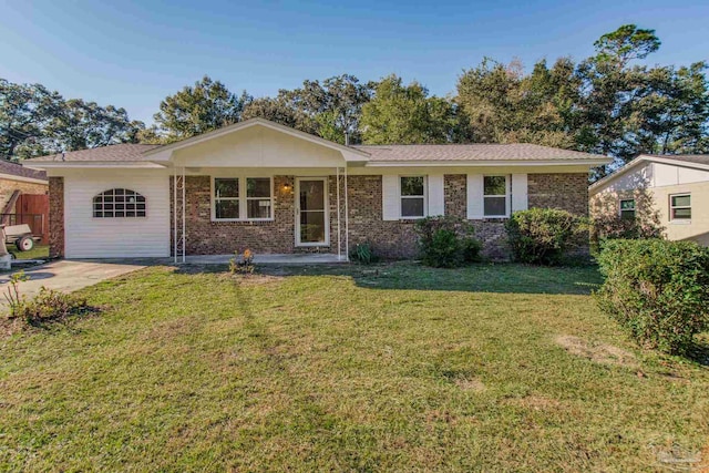 ranch-style home with a front lawn