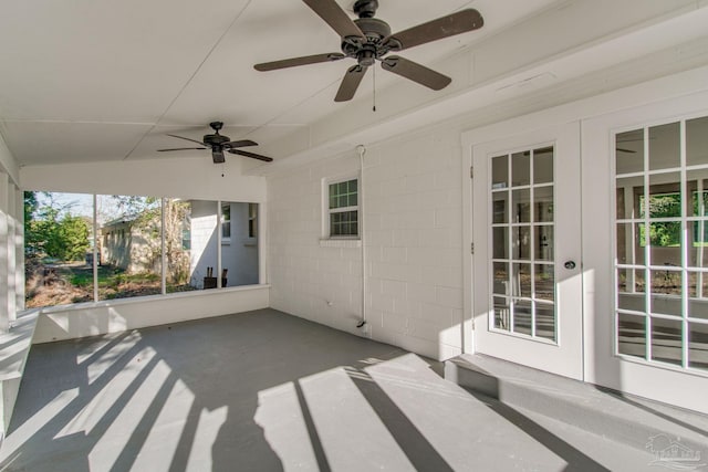 view of patio / terrace featuring french doors and ceiling fan