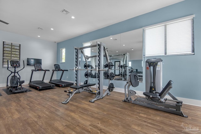 4704 Eider Rd, Pace, FL 32571 - workout area with recessed lighting, wood finished floors, and baseboards