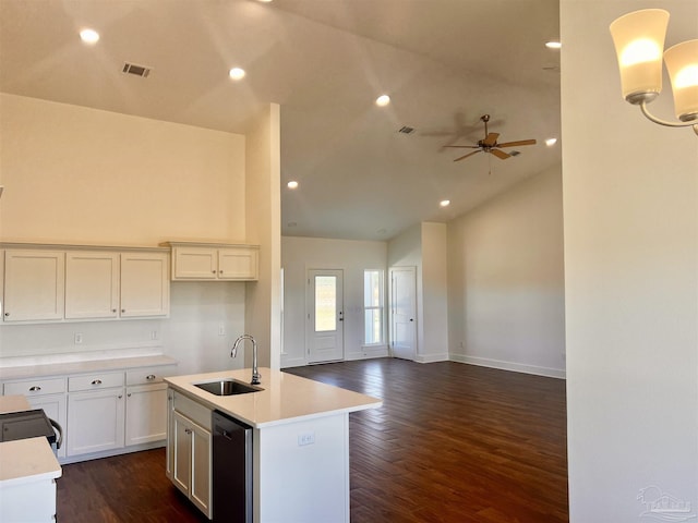 4420 Russell Elliott Rd, Jay, FL 32565 - kitchen featuring a sink, ceiling fan, dark wood-type flooring, light countertops, and recessed lighting