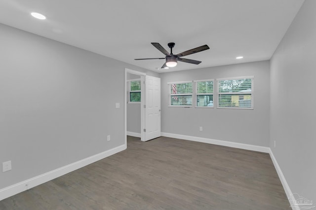 unfurnished room featuring wood-type flooring and ceiling fan