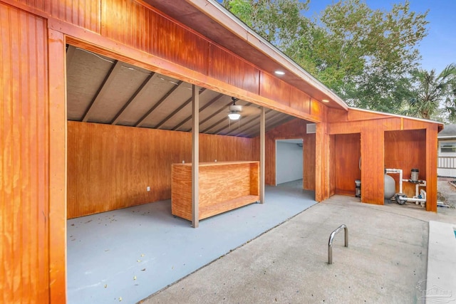 view of patio / terrace with a garage