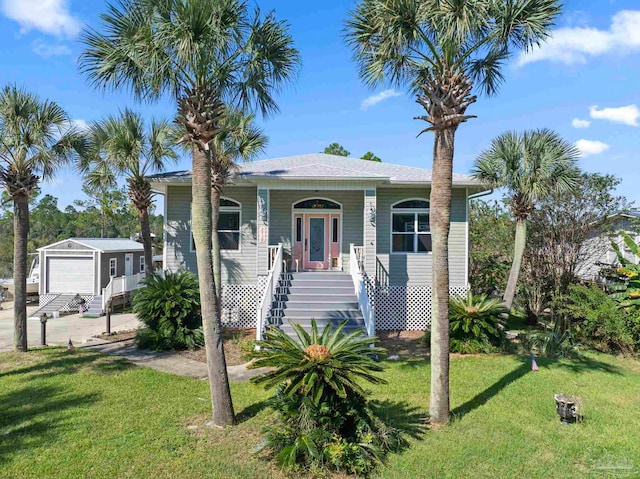 7730 Sunfish Ln, Milton, FL 32583 - view of front facade with stairway, an outdoor structure, a porch, and a front yard