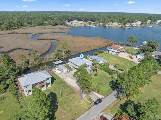 7730 Sunfish Ln, Milton, FL 32583 - bird's eye view with a forest view and a water view