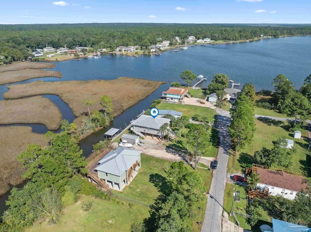 7730 Sunfish Ln, Milton, FL 32583 - bird's eye view featuring a water view and a forest view