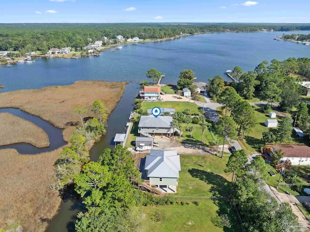 7730 Sunfish Ln, Milton, FL 32583 - birds eye view of property featuring a water view and a forest view
