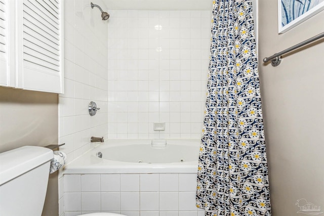 full bath featuring a combined bath / shower with jetted tub and toilet