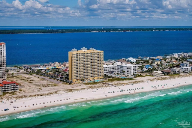 aerial view with a beach view and a water view