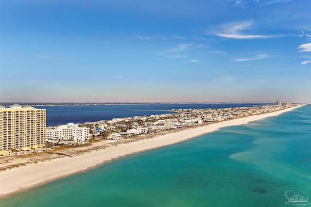 aerial view with a view of the beach and a water view