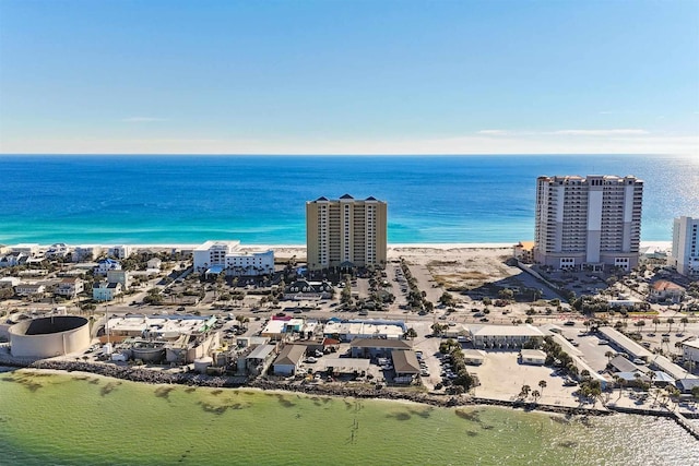 bird's eye view with a view of city, a beach view, and a water view