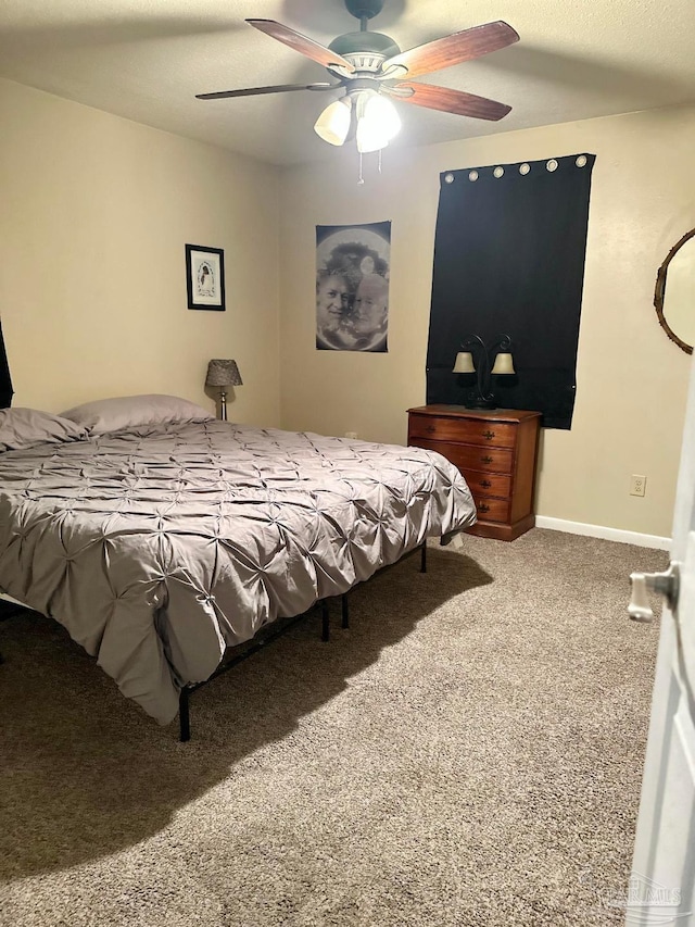 bedroom featuring carpet flooring and ceiling fan