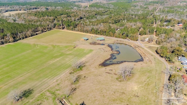 aerial view featuring a rural view and a water view