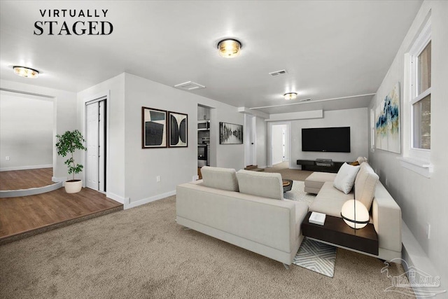 living room with carpet flooring