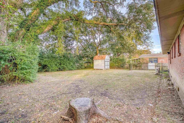 view of yard featuring a shed