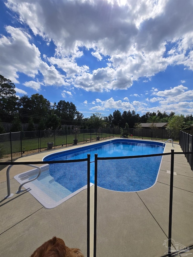 view of pool featuring a patio, fence, and a fenced in pool