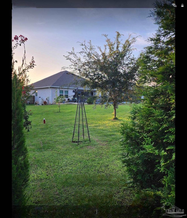 view of yard at dusk